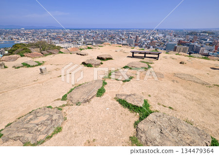 <Tottori Prefecture> Yonago Castle Ruins, remains of foundation stones on top of Castle Hill, April 134479364