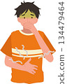 a young man feeling nausea and stomach pain with illness. symptoms and healthcare concept. 134479464