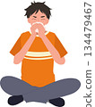 sick man sneezing allergy and flu symptoms.  allergy flu symptoms concept. 134479467
