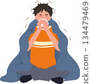 sick man with blanket flu allergy cold symptoms medical. 134479469