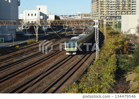 Tokaido Line and Yokosuka Line as seen from the Third Kashiogawa Bridge Tokaido Line and Yokosuka Line as seen from the Third Kashiogawa Bridge 134479546