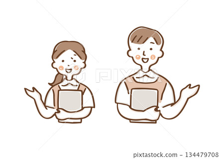 穿著圍裙的男女引導客人② 134479708