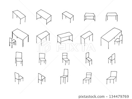 Desk and chair hand drawn illustration set Desk and chair hand drawn illustration set 134479769