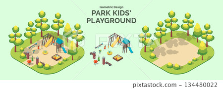 Cartoon Color Summer Park and Fest Concept Kid Playground with Separate Set 3d Isometric View. Vector illustration Cartoon Color Summer Park and Fest Concept Kid Playground with Separate Set 3d Isometric View. Vector illustration 134480022