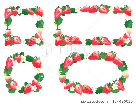 手繪草莓插圖_圓形和方形邊框套裝 134480036
