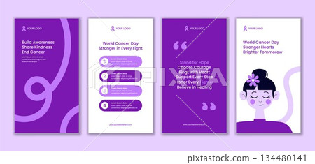 World Cancer Day Hand Drawn Flat Cartoon Background Illustration for Social Media Stories 134480141