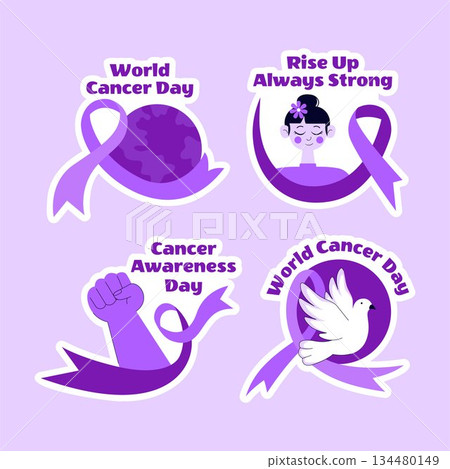 World Cancer Day Flat Cartoon Hand Drawn Label Background Illustration 134480149