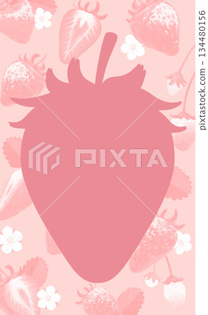 Hand-drawn strawberry illustration frame_strawberry-shaped_dull pink 134480156