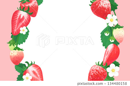 Hand-drawn strawberry illustration frame_left and right decorations outer pink 134480158