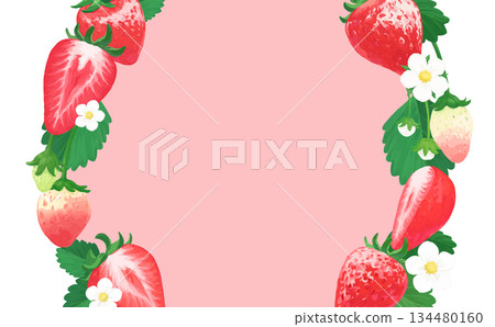Hand-drawn strawberry illustration frame_left and right decoration 134480160