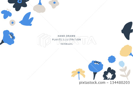 北歐風格植物插畫。北歐風格植物花卉背景。可愛的植物花卉向量邊框。 北歐風格植物插畫。北歐風格植物花卉背景。可愛的植物花卉向量邊框。 134480203