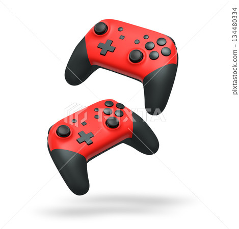 Wireless gaming controllers flying in air isolated on white background, symbolizing gaming technology concept Wireless gaming controllers flying in air isolated on white background, symbolizing gaming technology concept 134480334