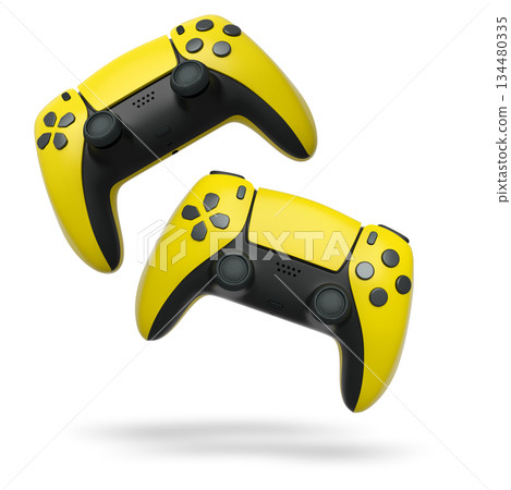 Wireless gaming controllers flying in air isolated on white background, symbolizing gaming technology concept Wireless gaming controllers flying in air isolated on white background, symbolizing gaming technology concept 134480335