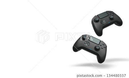 Wireless gaming controllers flying in air isolated on white background, symbolizing gaming technology concept Wireless gaming controllers flying in air isolated on white background, symbolizing gaming technology concept 134480337