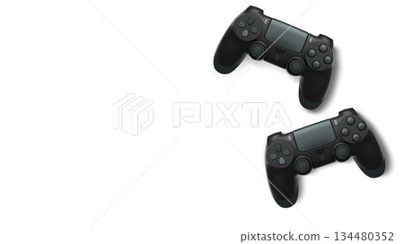 Wireless gaming controllers flying in air isolated on white background, symbolizing gaming technology concept Wireless gaming controllers flying in air isolated on white background, symbolizing gaming technology concept 134480352
