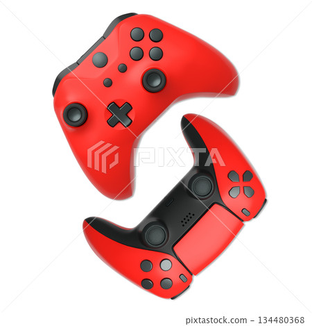 Wireless gaming controllers flying in air isolated on white background, symbolizing gaming technology concept Wireless gaming controllers flying in air isolated on white background, symbolizing gaming technology concept 134480368
