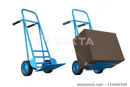 Set of Airport luggage cart or baggage trolley side with cardboard boxes or cartons 134480399