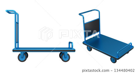 Set of Airport luggage cart or baggage trolley side on white background Set of Airport luggage cart or baggage trolley side on white background 134480402