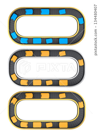 Set of Airport luggage conveyor belt or baggage claim area with suitcases on white. Set of Airport luggage conveyor belt or baggage claim area with suitcases on white. 134480407
