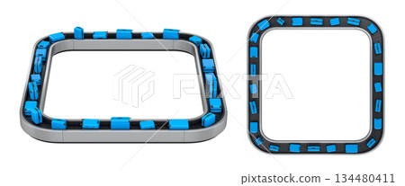 Set of Airport luggage conveyor belt or baggage claim area with suitcases on white. Set of Airport luggage conveyor belt or baggage claim area with suitcases on white. 134480411
