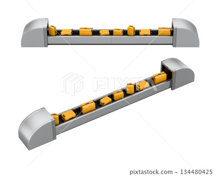 Set of Airport luggage conveyor belt or baggage claim area with suitcases on white. Set of Airport luggage conveyor belt or baggage claim area with suitcases on white. 134480425