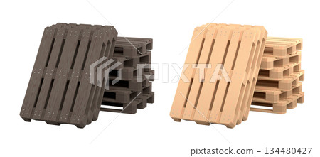 Set of wooden pallet for warehouse cargo storage isolated on white background. 134480427