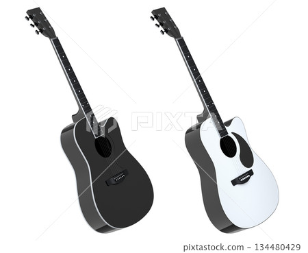Set of electric acoustic guitar isolated on white transparent background. 134480429