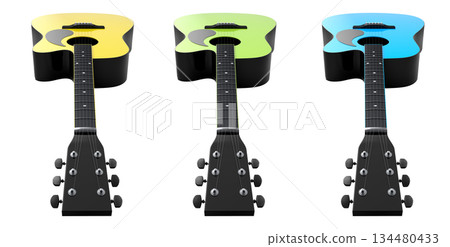 Set of electric acoustic guitar isolated on white transparent background. 134480433