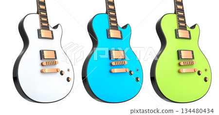 Set of electric acoustic guitar isolated on white transparent background. Set of electric acoustic guitar isolated on white transparent background. 134480434