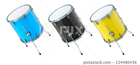 Set of drums on white background. 3d render concept of musical instrument 134480436