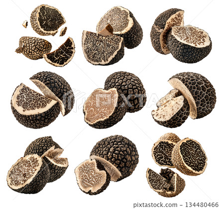 Set of Chinese truffles isolated on white transparent background, great for culinary and gourmet themes Set of Chinese truffles isolated on white transparent background, great for culinary and gourmet themes 134480466