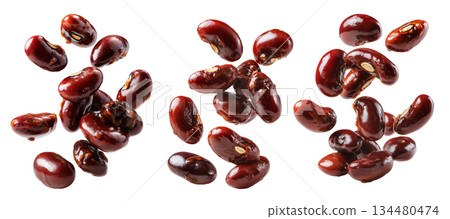Cooked red kidney beans floating in mid-air, isolated on white background, Boston Baked Beans slow-cooked with molasses and pork 134480474