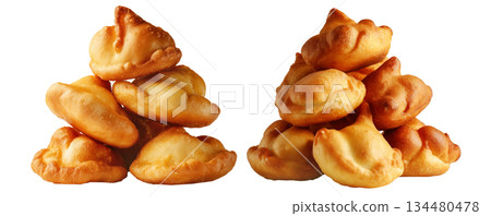 Sopaipillas fried dough or bread, sweet or savory stacked together, isolated on white background. Concept of Mexican street food 134480478
