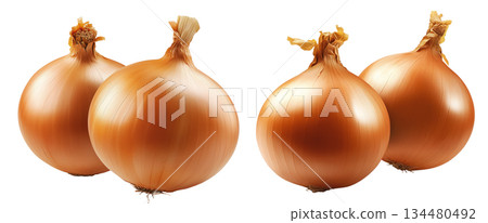 Yellow onions, white background, isolated on white transparent background, concept of healthy eating 134480492