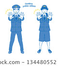 Police officer with warning expression, male and female, 2C 134480552