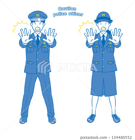 Police officer with warning expression, male and female, 2C Police officer with warning expression, male and female, 2C 134480552