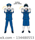 Police officer with warning expression, male and female, 4C 134480553