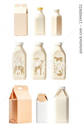 Set of plastic milk bottle with cap isolated on white background. Concept of packaging, storage, and container design Set of plastic milk bottle with cap isolated on white background. Concept of packaging, storage, and container design 134480652