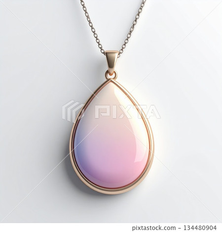 Elegant Teardrop Pendant Necklace with Gradient Stone on White Surface 134480904