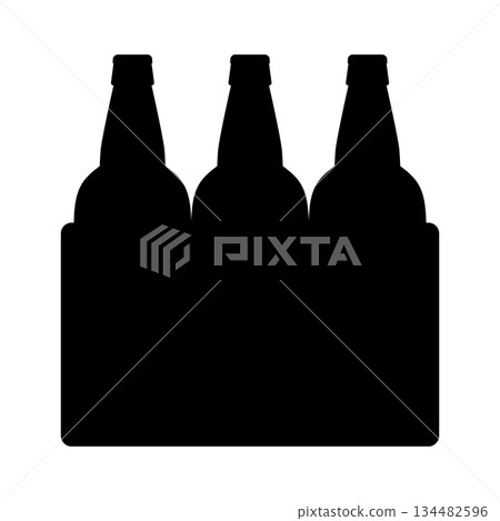 Set of beer bottles in box. Black silhouette on white background. Isolated vector illustration. Set of beer bottles in box. Black silhouette on white background. Isolated vector illustration. 134482596