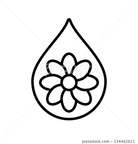 Drop with flower inside. Vector logo and icon. Isolated illustration on white background. Drop with flower inside. Vector logo and icon. Isolated illustration on white background. 134482621