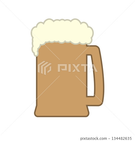 Overflowing beer mug and foam. Vector colored illustration on white background.  134482635