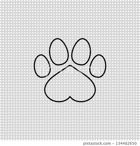 Dog paw print icon with heart. Outline and line style. Isolated vector illustration on transparent background. 134482650