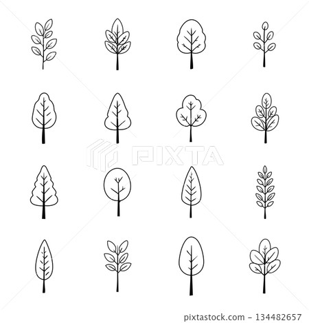 樹木和草地圖標,樹木插圖,斯堪的納維亞風格 樹木和草地圖標,樹木插圖,斯堪的納維亞風格 134482657