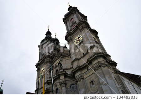 The magnificent Baroque architecture of St. Gallen Abbey, a World Heritage Site, with its twin towers The magnificent Baroque architecture of St. Gallen Abbey, a World Heritage Site, with its twin towers 134482833