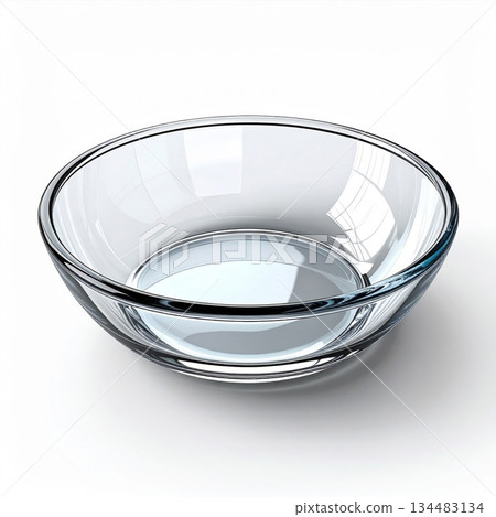 Isolated Empty Clear Glass Bowl with Reflections on White Background 134483134