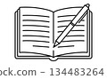 A notebook and pen outline line drawing illustration icon representing the hobby of writing a diary 134483264