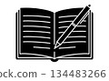 A notebook and pen outline line drawing illustration icon representing the hobby of writing a diary 134483266