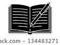 A notebook and pen outline line drawing illustration icon representing the hobby of writing a diary 134483271