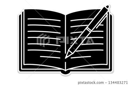 A notebook and pen outline line drawing illustration icon representing the hobby of writing a diary 134483271